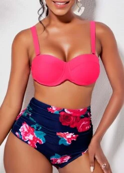 Flower Print High Waist Tie Back Bikini Set