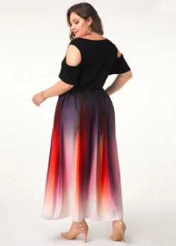 Round Neck Cold Shoulder Ombre Dress -Rosewe Promotion Store 223850 P 15740402785731