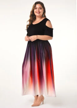 Round Neck Cold Shoulder Ombre Dress -Rosewe Promotion Store 223850 P 15740402785892