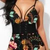 Lace Up Front Tie Back Floral Print One Piece Swimwear 1 Lace Up Front Tie Back Floral Print One Piece Swimwear -Rosewe Promotion Store 224017 P 16215742668110