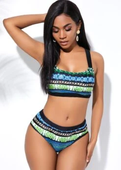 Printed Mid Waist Tie Back Bikini Set -Rosewe Promotion Store 225030 P 1595987458627