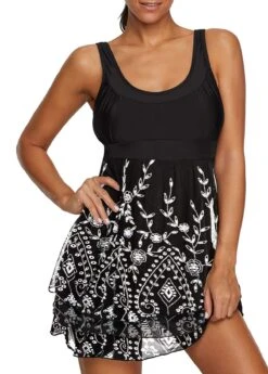 Tribal Print Scoop Back Swimdress And Shorts