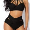 High Waist Cage Neck Cross Front Bikini Set -Rosewe Promotion Store 227465 P 15634988597530