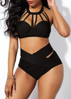 High Waist Cage Neck Cross Front Bikini Set 8 High Waist Cage Neck Cross Front Bikini Set -Rosewe Promotion Store 227465 P 15634988607452
