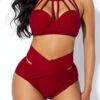 High Waist Cross Front Cage Neck Bikini Set -Rosewe Promotion Store 227466 P 1638052714283