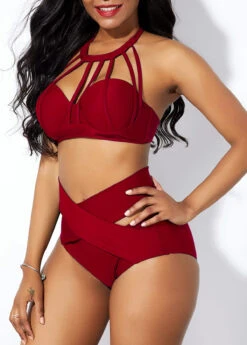 High Waist Cross Front Cage Neck Bikini Set 9 High Waist Cross Front Cage Neck Bikini Set -Rosewe Promotion Store 227466 P 1638052715035