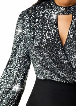 Cutout Front High Waist Sequin Embellished Jumpsuit -Rosewe Promotion Store 227800 P 16063618371015