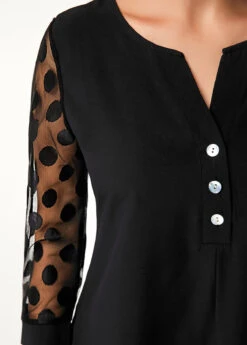 Button Detail Asymmetric Hem Lace Panel Blouse -Rosewe Promotion Store 229735 P 1591267641659