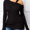 Black Long Sleeve Cold Shoulder Sweater -Rosewe Promotion Store 230758 P 15692279102300