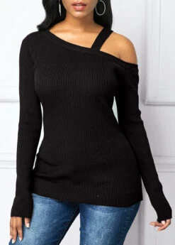Black Long Sleeve Cold Shoulder Sweater