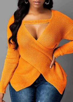 Cutout Front Long Sleeve Asymmetric Hem Sweater
