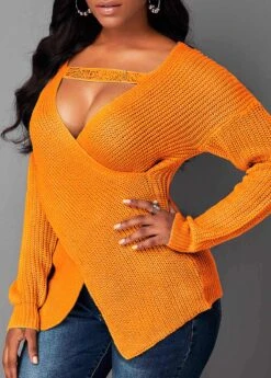 Cutout Front Long Sleeve Asymmetric Hem Sweater -Rosewe Promotion Store 231599 P 15712887067632