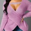 Cutout Front Asymmetric Hem Light Pink Sweater