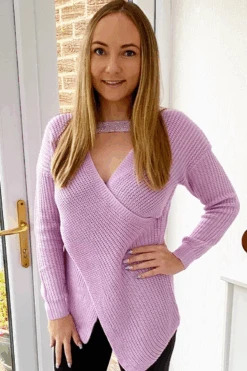 Cutout Front Asymmetric Hem Light Pink Sweater -Rosewe Promotion Store 231602 P 1602664796020