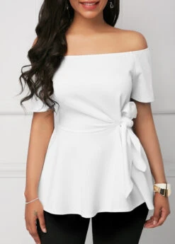 Tie Side Off The Shoulder White Blouse -Rosewe Promotion Store 234926 P 16503479363713