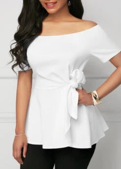 Tie Side Off The Shoulder White Blouse -Rosewe Promotion Store 234926 P 16503479364342