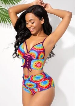 Printed High Waisted Spaghetti Strap Bikini Set 9 Printed High Waisted Spaghetti Strap Bikini Set -Rosewe Promotion Store 235080 P 15864138240612