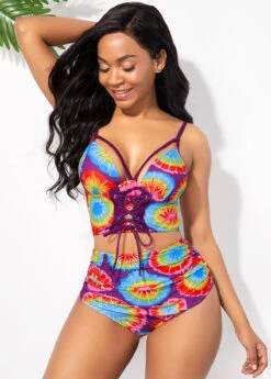 Printed High Waisted Spaghetti Strap Bikini Set 10 Printed High Waisted Spaghetti Strap Bikini Set -Rosewe Promotion Store 235080 P 15864138248233