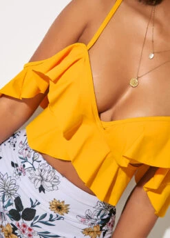 High Waist Ruffle Overlay Spaghetti Strap Bikini Set -Rosewe Promotion Store 237995 P 1591333760124