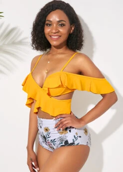 High Waist Ruffle Overlay Spaghetti Strap Bikini Set -Rosewe Promotion Store 237995 P 1591333760609