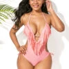 Light Pink Tassel Embellished Halter One Piece Swimwear -Rosewe Promotion Store 242298 P 15942718330570