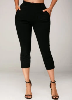 Black Side Pocket Elastic Waist Crop Pants