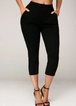 Black Side Pocket Elastic Waist Crop Pants -Rosewe Promotion Store 242593 P 1591152959264