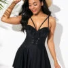 Ruffle Hem Black Lace Up Swimdress And Shorts -Rosewe Promotion Store 242712 P 15911749071420