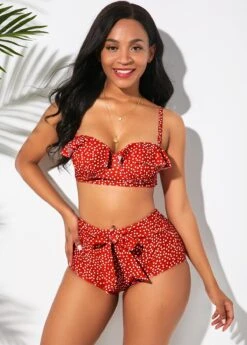 Polka Dot Ruffle Trim Bowknot Bikini Set -Rosewe Promotion Store 242817 P 16970155600143