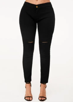 Black High Waist Shredded Skinny Jeans