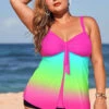 Printed Plus Size Spaghetti Strap Rainbow Color Tankini Set -Rosewe Promotion Store 243195 P 1591345506528