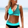 Stripe Print Lace Up Back Cyan Bikini Set -Rosewe Promotion Store 243213 P 1610087272136