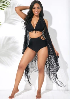 Halter Bowknot Pierced High Waisted Bikini Set -Rosewe Promotion Store 244275 P 15926228484214