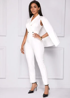 White Cape Sleeve V Neck Jumpsuit -Rosewe Promotion Store 246102 P 16011877552592