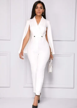 White Cape Sleeve V Neck Jumpsuit -Rosewe Promotion Store 246102 P 16011877556513