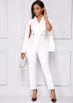 White Cape Sleeve V Neck Jumpsuit -Rosewe Promotion Store 246102 P 16011877558364