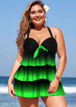 Gradient Layered Hem Plus Size Swimdress And Panty