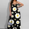 Spaghetti Strap Wide Leg Daisy Print Jumpsuit -Rosewe Promotion Store 246578 P 1594708981731