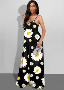 Spaghetti Strap Wide Leg Daisy Print Jumpsuit -Rosewe Promotion Store 246578 P 1594708983487