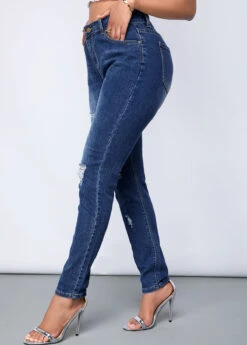 Acid Washed Shredded Slant Pocket Jeans -Rosewe Promotion Store 246761 P 15956635655563