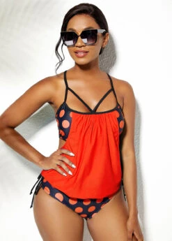 Polka Dot Tie Orange Tankini Set -Rosewe Promotion Store 247430 P 1638053312687