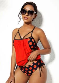 Polka Dot Tie Orange Tankini Set -Rosewe Promotion Store 247430 P 1638053312943