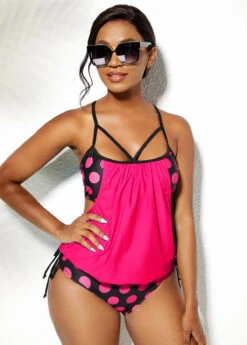 Tie Polka Dot Hot Pink Tankini Set -Rosewe Promotion Store 247431 P 1622617213166