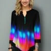 Asymmetric Hem Printed Rainbow Color T Shirt -Rosewe Promotion Store 250017 P 1597629855384