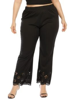 Pierced Elastic Waist Plus Size Pants