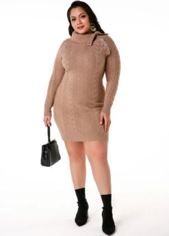 Cable Knit Flap Collar Plus Size Dress