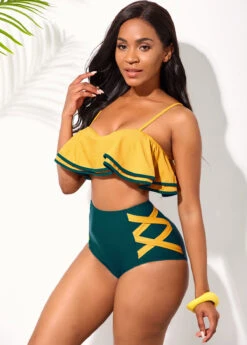 High Waisted Ruffle Hem Spaghetti Strap Bikini Set -Rosewe Promotion Store 254902 P 16070457621002