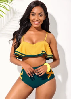 High Waisted Ruffle Hem Spaghetti Strap Bikini Set -Rosewe Promotion Store 254902 P 16070457639784