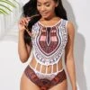 Dashiki Print Cutout Detail One Piece Swimwear -Rosewe Promotion Store 254905 P 16056978231020