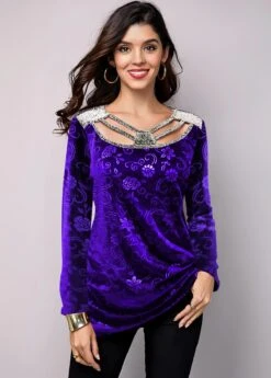 Purple Plus Size Floral Print T Shirt -Rosewe Promotion Store 254920 P 1602498217214